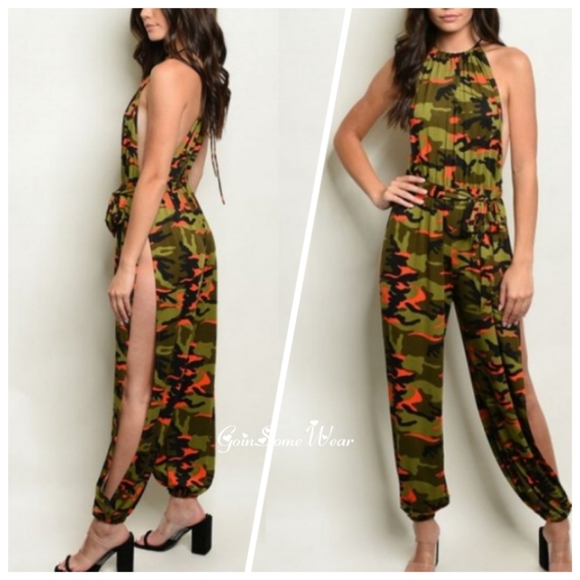 Pants - Sleeveless Camouflage and Orange Jumpsuit
